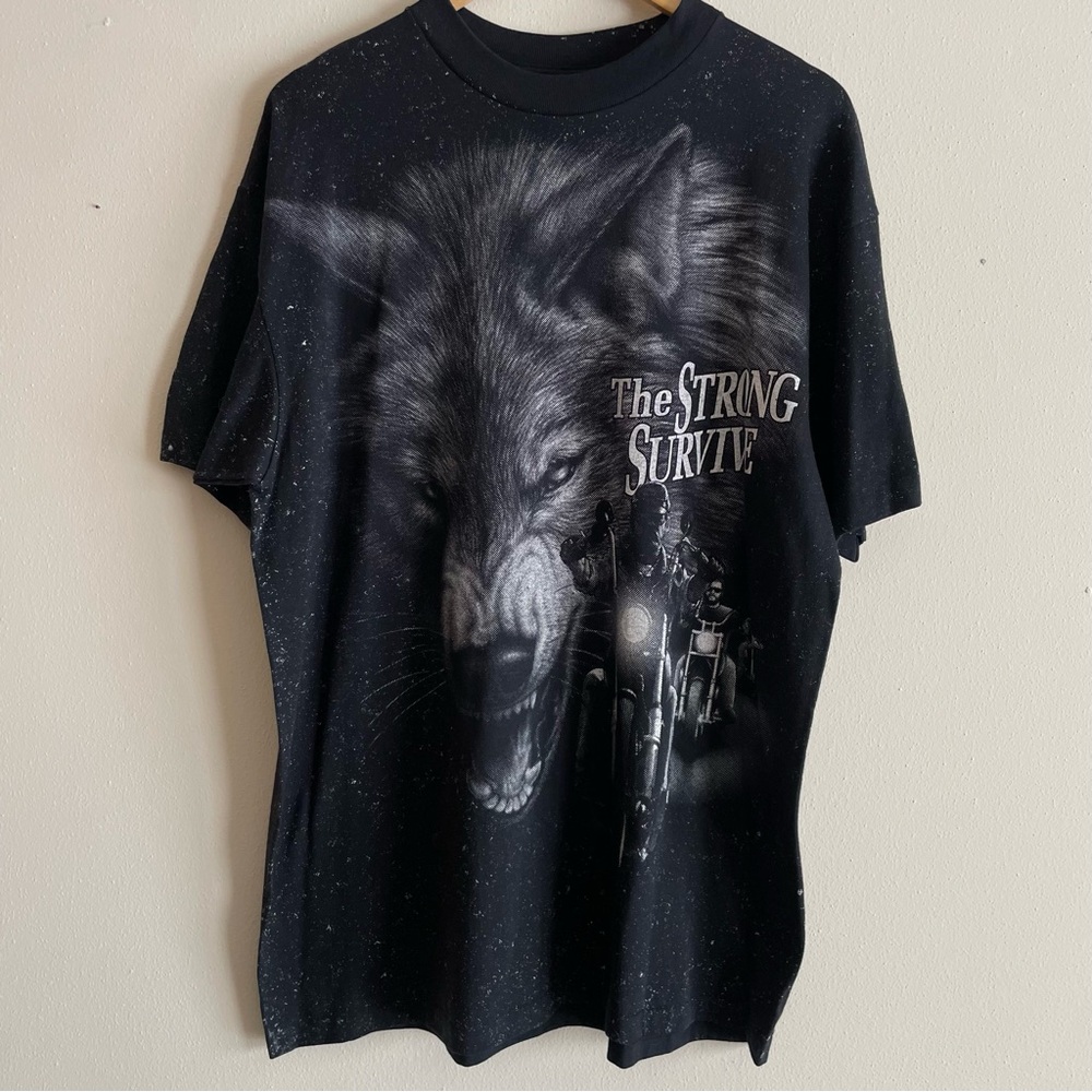 Vintage 3D Emblem T Shirt Wolf Motorcycle Biker Graphics Single Stitch‎